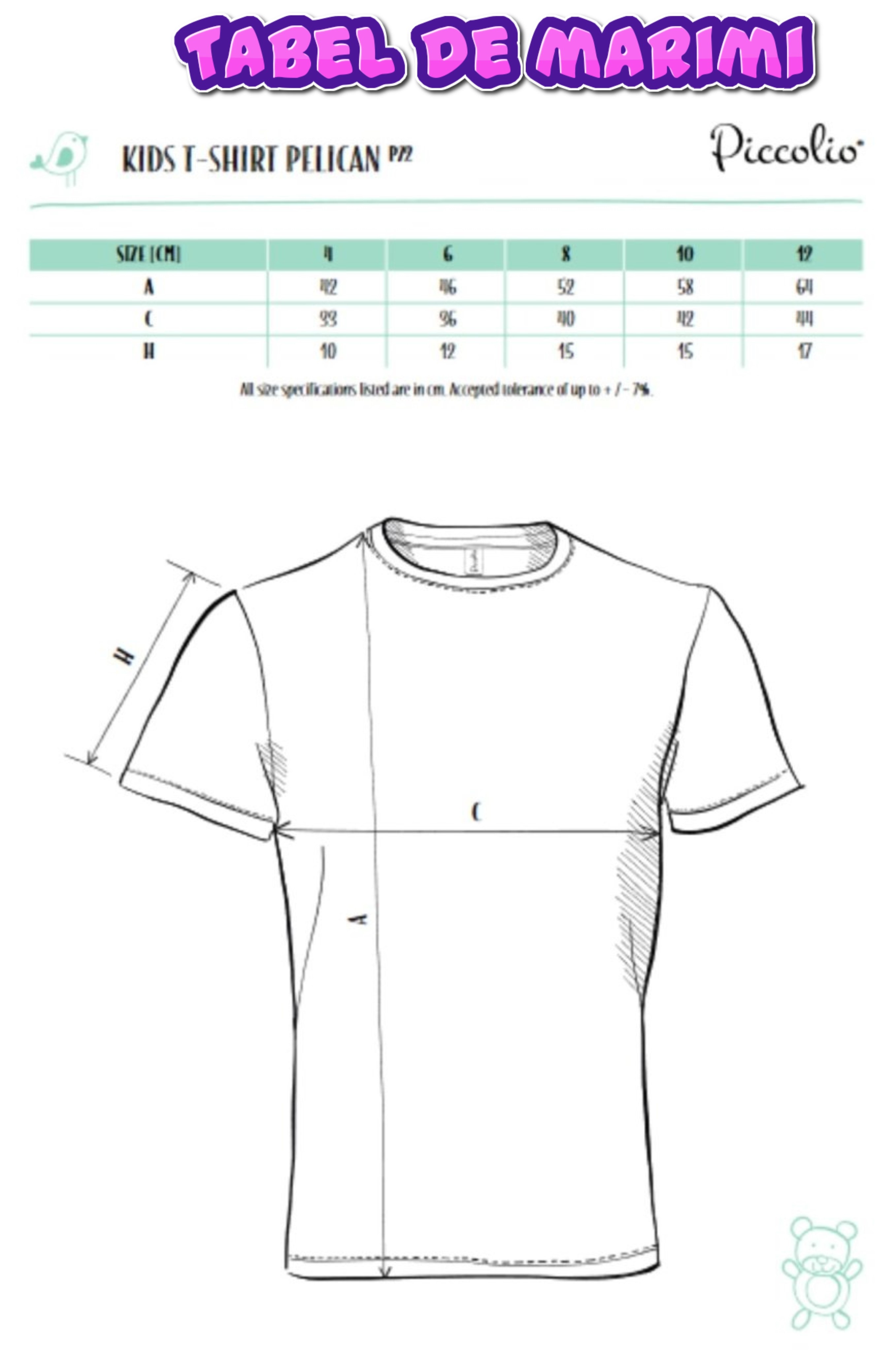 tabelul de marimi pentru tricou de copii din bumbac